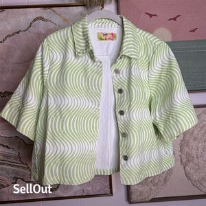 Twik Women's M Green Geometric Button-Up Shirt Short Sleeve Casual Jean